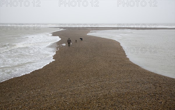 Temporary shingle spit perpendicular to coast formed by strong southerly winds, Shingle Street,