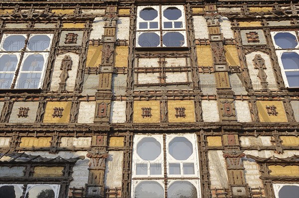 Façade of the Junkerhaus, half-timbered house by Karl Junker, Lemgo, North Rhine-Westphalia,