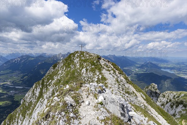 Panorama from the SÃ¤uling, 2047m, on Reutte in Tyrol, Austria, and Füssen, OstallgÃ¤u, Bavaria,