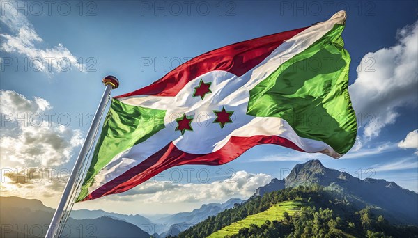 Flags, the national flag of Burundi flutters in the wind