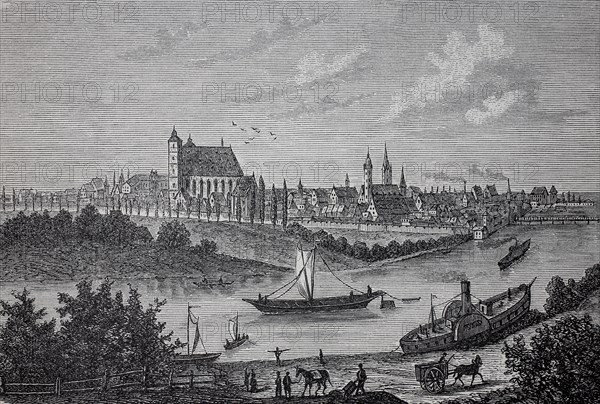 City of Ingolstadt in Bavaria, Germany, in 1880, Historical, digital reproduction of an original