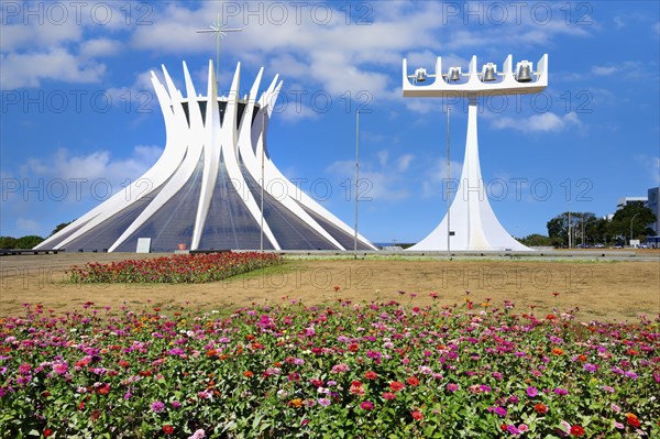 Roman Cathedral of Brasilia or Metropolitan Cathedral and Bell Tower, designed by Oscar Niemeyer,