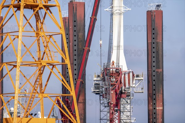 Lloyd Werft, shipyard in the overseas harbour of Bremerhaven, work on the offshore work vessel,