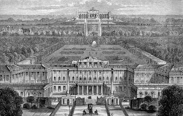 Schönbrunn Palace in Vienna, Austria, in 1880, Historical, digital reproduction of an original from