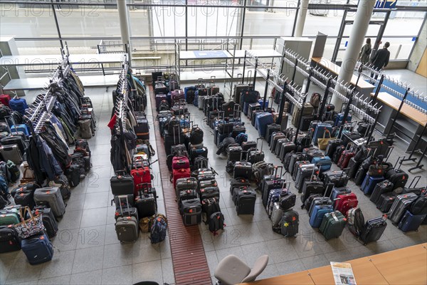 Luggage storage, cloakroom, in an exhibition hall, at the Hannover Messe, Lower Saxony, Germany,