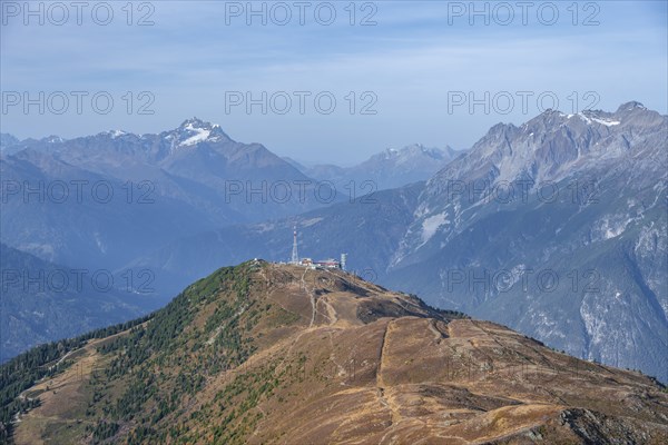 Venet mountain station and summit, Venet mountain railway, behindHoher Riffler, Ötztal Alps, Tyrol,