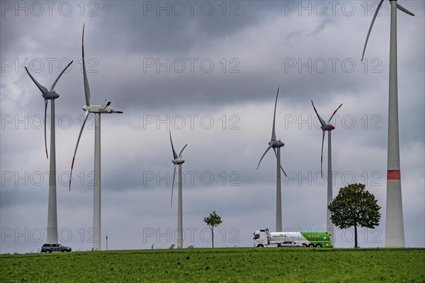 Wind farm east of Paderborn, on the B64 federal highway, North Rhine-Westphalia, Germany, Europe
