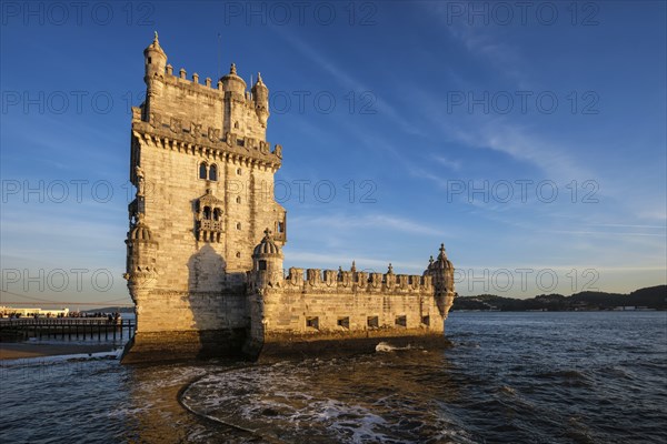 Belem Tower or Tower of St Vincent, famous tourist landmark of Lisboa and tourism attraction, on