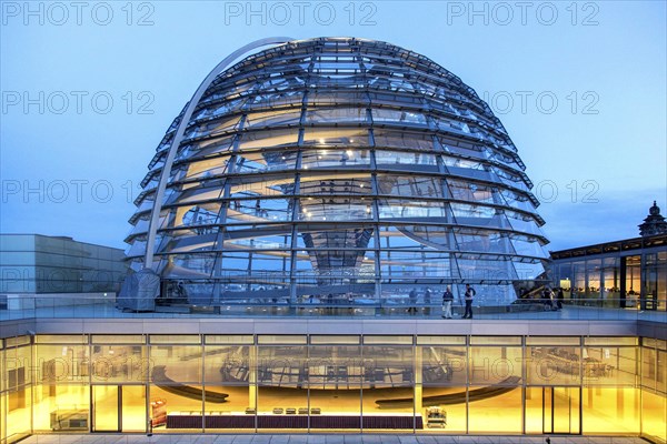 Visitors on the roof of the Reichstag, view of the Reichstag dome, Berlin, 21 May 2014