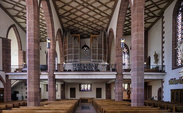 Interior photograph, organ loft with organ by Karl Göckel, Church of Our Dear Lady, monastery