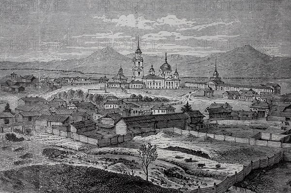Kyakhta, a town in the Republic of Buryatia, Russia, in 1880, Historical, digital reproduction of