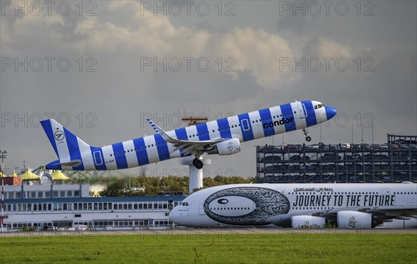 Condor, Airbus A321-211, D-AIAF, on take-off at Düsseldorf International Airport, Emirates Airbus