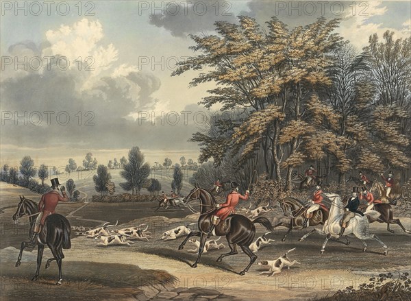 Foxhunt in England, 1840, Historical, digitally restored reproduction from a 19th century original,