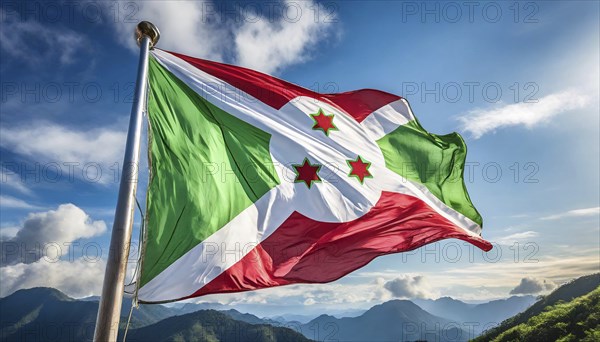 Flags, the national flag of Burundi flutters in the wind