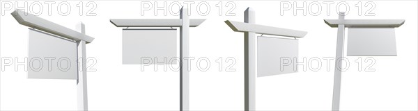 Set of various angled blank real estate sign isolated on a white background