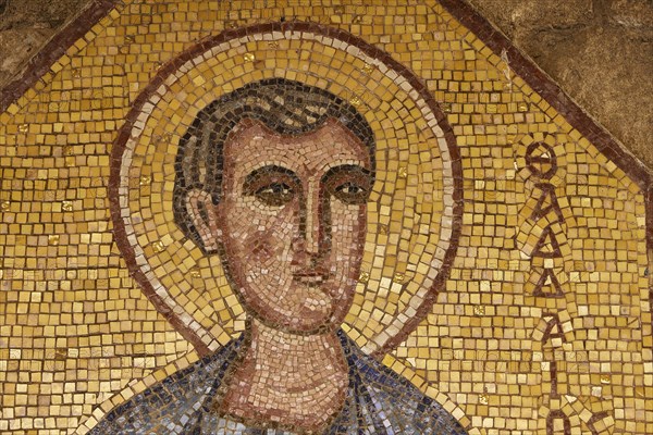 Monastery of Our Lady of Mount Filerimos, Detailed mosaic of a holy figure with a halo showing
