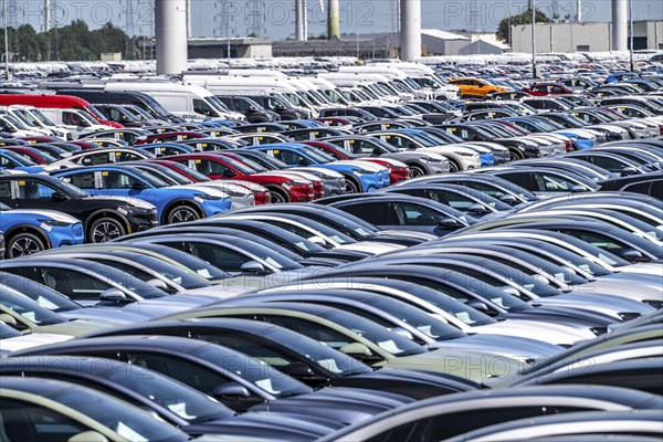 Storage area for new cars in the port of Vlissingen-Oost, vehicles are temporarily stored on over