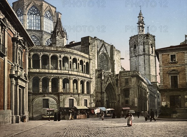 Plaza de la Seo, Valencia, Spain, c. 1890, Historic, digitally restored reproduction from a 19th