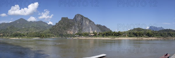 Panorama over the Mekong at the Pak Ou Caves, Luang Prabang Province, Laos, Asia