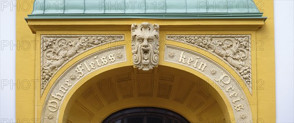 Detail of the left entrance portal of the Luitpold Primary School, built in 1901 in Art Nouveau
