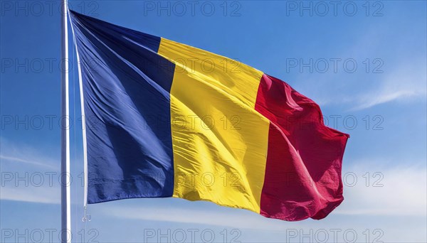 Flags, the national flag of Chad flutters in the wind