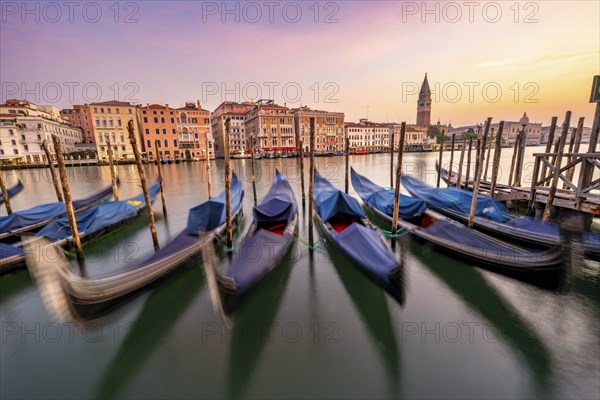 Venetian gondolas, boat dock at the customs office on the Grand Canal, Gondola Traghetto Dogana,