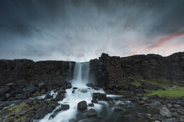Öxararfoss waterfall, Öxara River, Îingvellir or Thingvellir or Pingvellir, Rift Valley, National