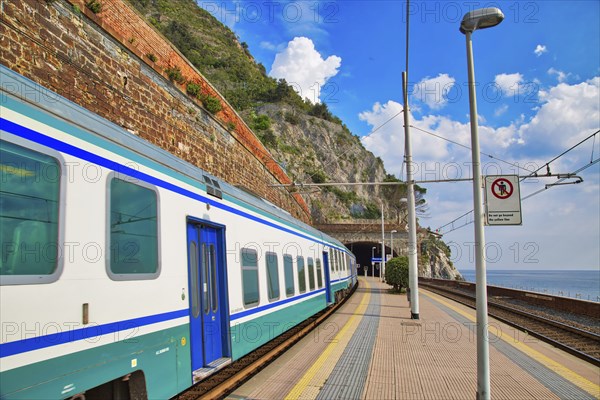 Manarola, Cinque Terre, Italy-20 October, 2017: Manarola train station, Cinque Terre