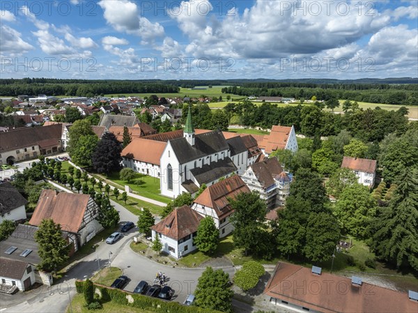 Aerial view of the village of Heiligkreuztal with the cathedral and the former Cistercian nunnery,