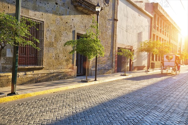 Colorful Guadalajara streets in historic city center near Central Cathedral