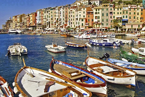 View over the harbour of Portovenere, Portovenere, Liguria, Italy, Europe
