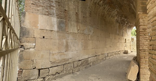 Panorama view of sandstone blocks Stones made of sandstone with written chiselled laws carved into