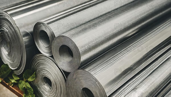 Metal, material, various thin sheets of stainless steel on a roll