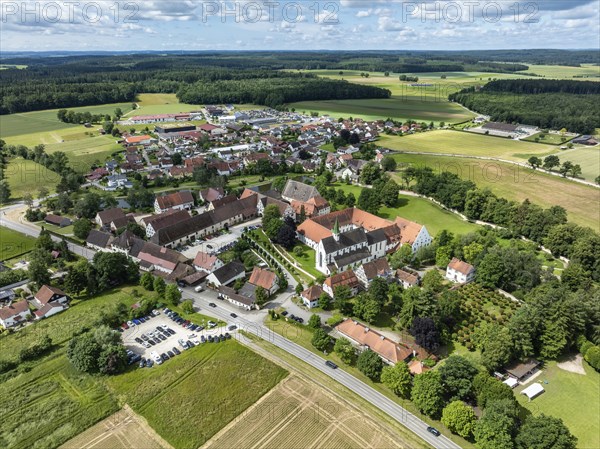 Aerial view of the village of Heiligkreuztal with the cathedral and the former Cistercian nunnery,