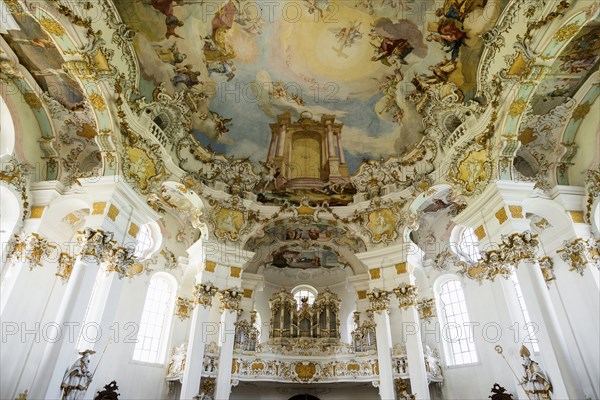 Interior view, pilgrimage church of St Coloman, Schwangau, Füssen, OstallgÃ¤u, AllgÃ¤u, Swabia,