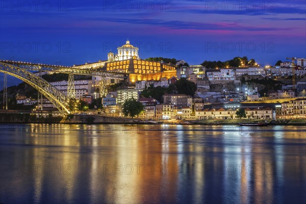 View of Vila Nova de Gaia city with Mosteiro da Serra do Pilar monastery and Dom Luis I bridge over