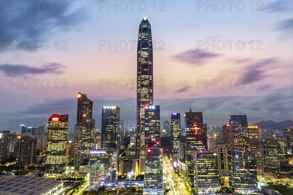 Shenzhen skyline with skyscrapers city centre downtown in the evening in Shenzhen, China, Asia