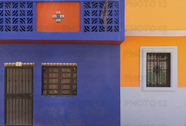 Mexico, Mazatlan, Colorful old city streets in historic city center near El Malecon promenade,