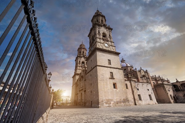 Mexico, Michoacan, famous scenic Morelia Cathedral located on Plaza de Armas in historic city