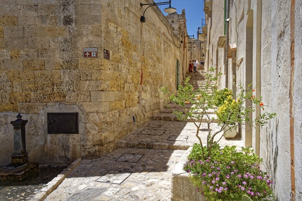 Paths and corridors in the tuff of the Sassi Barisano in the cave town of Matera. The cave