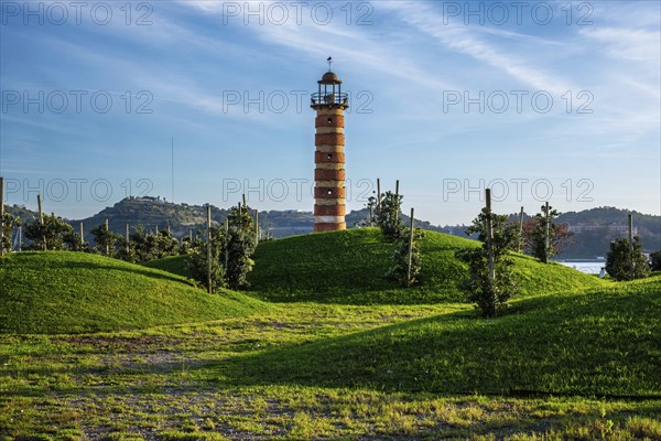 Belem lighthouse on bank of Tagus river on sunset, Lisbon, Portugal, Europe