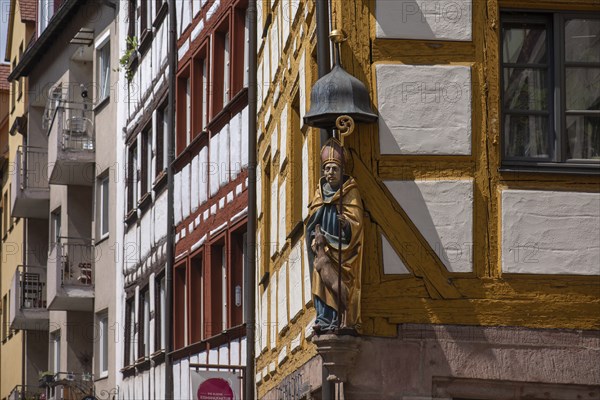Hausheilger, Egidius with dog, at a historic half-timbered house, WeiÃŸgerbergasse, 26, Nuremberg,