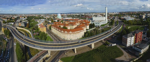 Nossener Brücke power station with elevated road in Dresden Löbtau