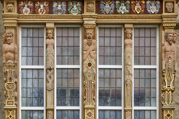 Renaissance bay window, detail on the temple house, Gothic patrician house on the historic market