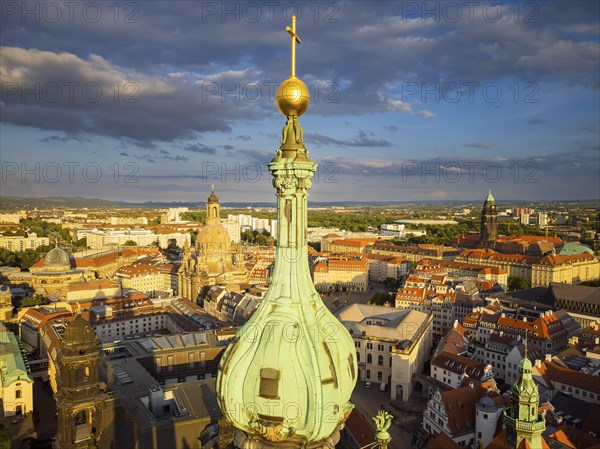 Old town of Dresden with the famous towers. in the foreground the Catholic Court Church