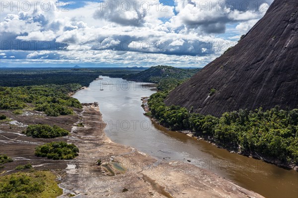Aerial of the huge granite hills, Cerros de Mavecure, Eastern Colombia