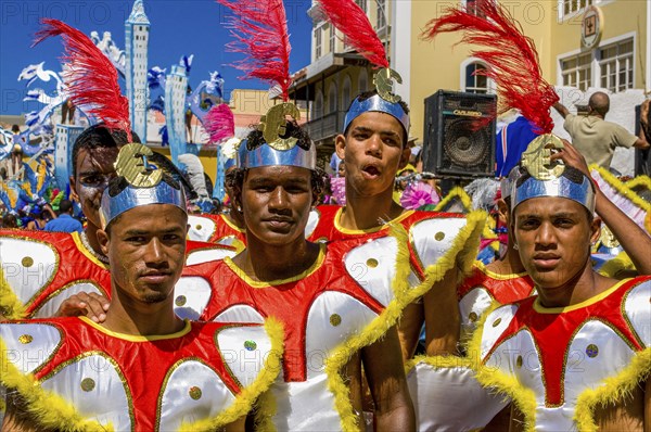 Costumed people celebrating Carnival. Mindelo. Cabo Verde. Africa