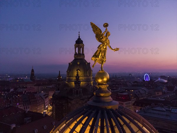 Dresden's old town from above.The glass dome of the Academy of Arts, crowned by a Fama figure,