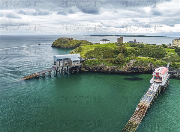 RNLI Tenby Lifeboat Station from a drone, Tenby, Pembrokeshire, Wales, England, United Kingdom,