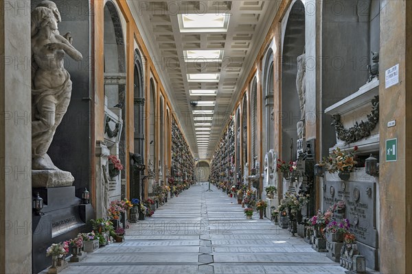 Covered tombs at the Monumental Cemetery, Cimitero monumentale di Staglieno), Genoa, Italy, Europe